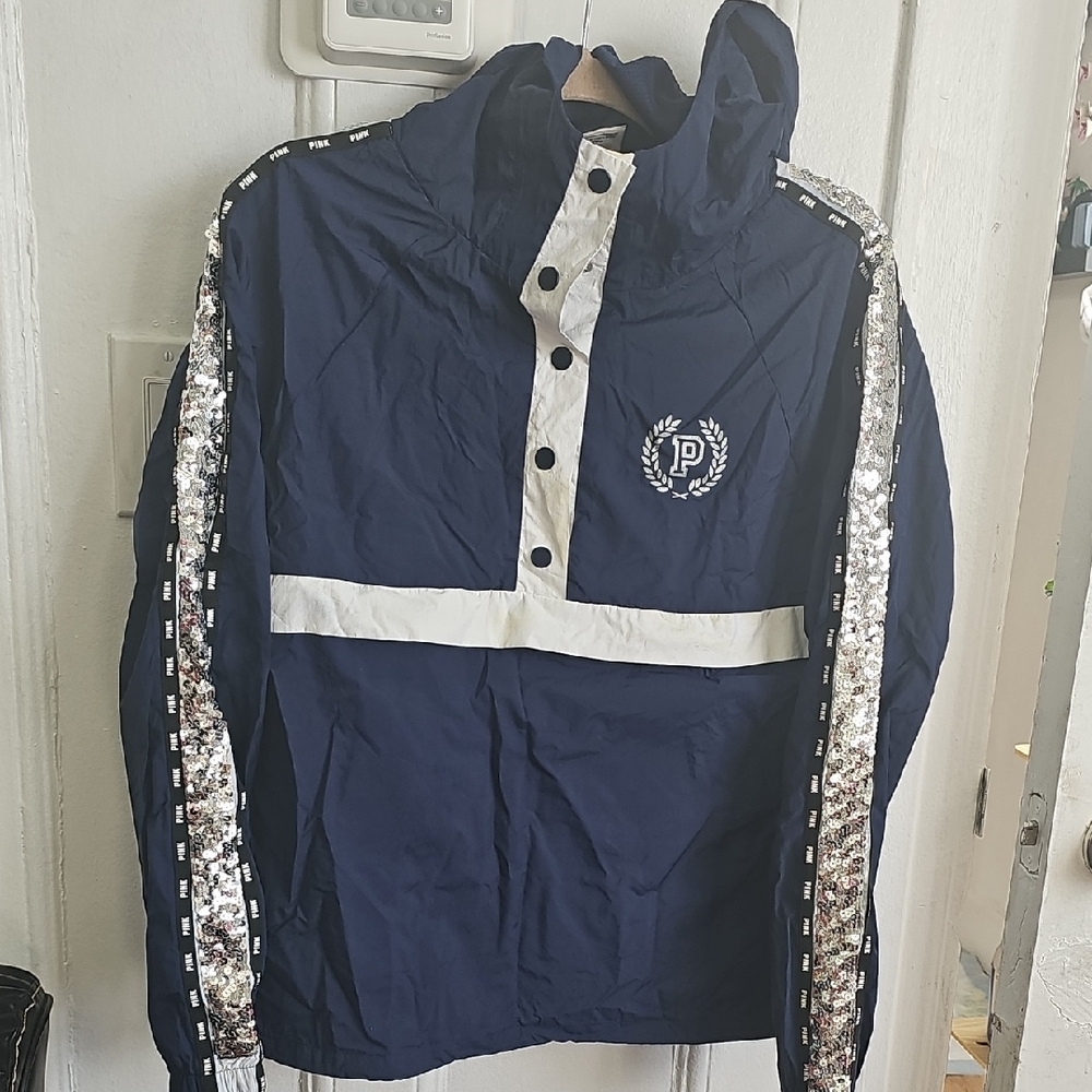 Pink Navy Windbreaker with Sequin Trim